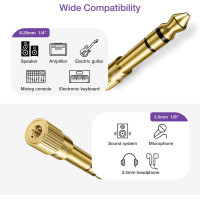 Адаптер для навушників VCE W9776-2P 6,35 мм, штекер 1/4 дюйми, на 3,5 мм, гніздо 1/8 дюйми, конвертер Aux-штекера, аудіо-стереоадаптер з позолотою, 1 шт. (My-15057)
