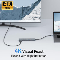Концентратор Acer ODK4C0 5 в 1 USB C с 4K HDMI, портом зарядки мощностью PD 100 Вт, 3 портами данных USB A, многопортовый адаптер-хаб USB C - HDMI (my-15106)