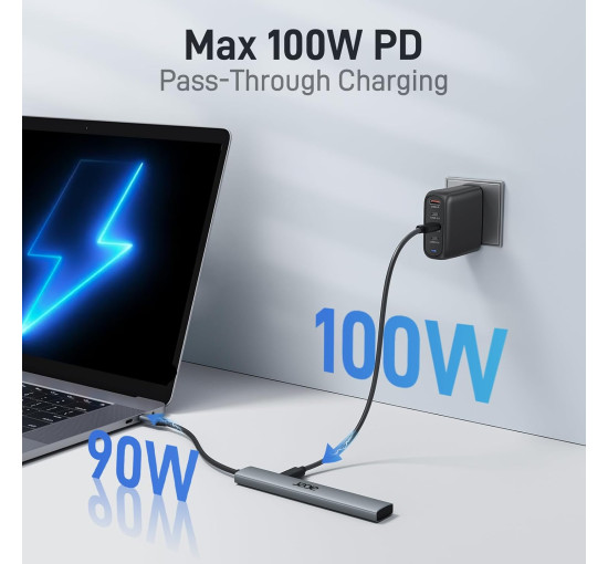 Концентратор Acer ODK4C0 5 в 1 USB C з 4K HDMI, портом зарядки потужністю PD 100 Вт, 3 портами даних USB A, багатопортовий адаптер-хаб USB C - HDMI (my-15106)