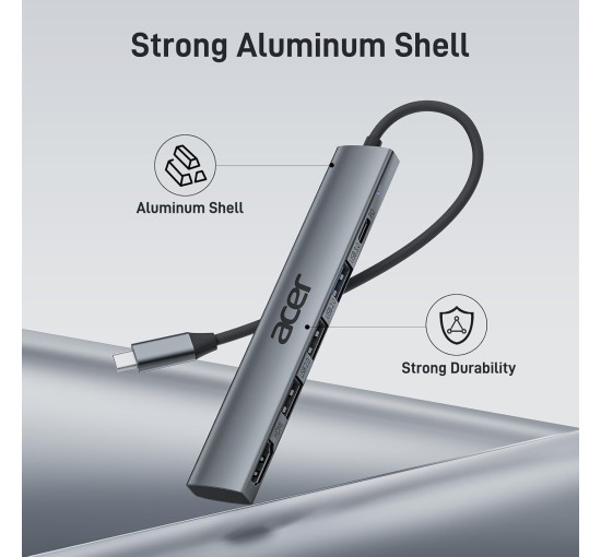 Концентратор Acer ODK4C0 5 в 1 USB C з 4K HDMI, портом зарядки потужністю PD 100 Вт, 3 портами даних USB A, багатопортовий адаптер-хаб USB C - HDMI (my-15106)