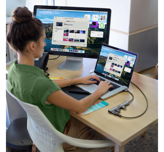 Концентратор Acer ODK4C0 5 в 1 USB C з 4K HDMI, портом зарядки потужністю PD 100 Вт, 3 портами даних USB A, багатопортовий адаптер-хаб USB C - HDMI (my-15106)