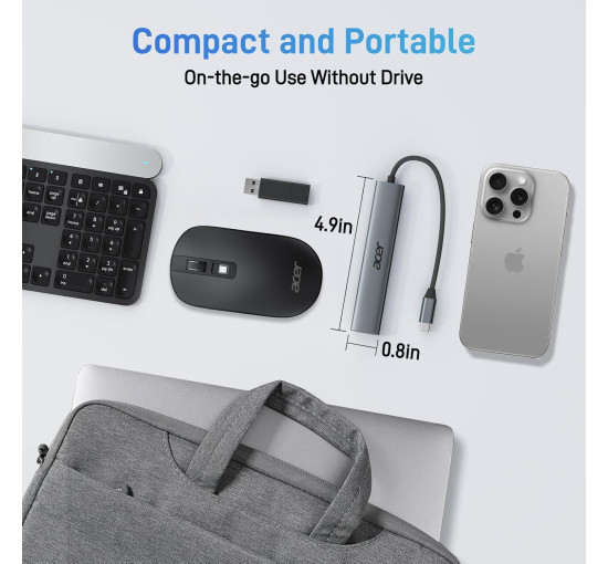 Концентратор Acer ODK4C0 5 в 1 USB C з 4K HDMI, портом зарядки потужністю PD 100 Вт, 3 портами даних USB A, багатопортовий адаптер-хаб USB C - HDMI (my-15106)