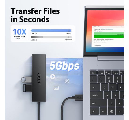 USB-хаб Acer ODK350 на 4 порта, многопортовый концентратор USB 3.0, разветвитель USBA для ноутбука, ПК с портом питания Type C (my-15103)