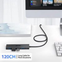 USB-хаб Acer ODK350 на 4 порти, багатопортовий концентратор USB 3.0, розгалужувач USBA для ноутбука, ПК з портом живлення Type C (my-15103)