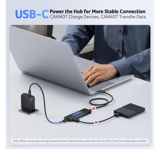 Концентратор Acer USB C на 4 порти, багатопортовий концентратор-хаб USB 3.0 розгалужувач USB C для ноутбука з портом живлення Type C (my-15104)