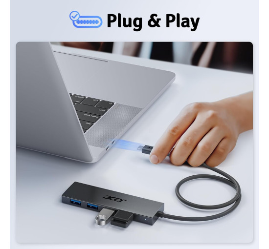 Концентратор Acer USB C на 4 порти, багатопортовий концентратор-хаб USB 3.0 розгалужувач USB C для ноутбука з портом живлення Type C (my-15104)