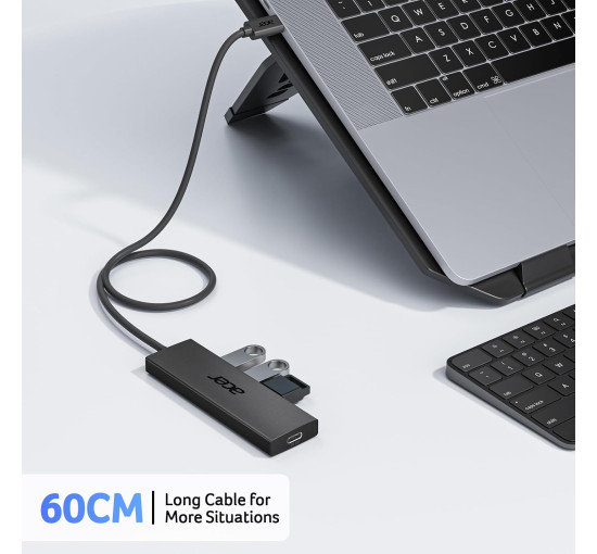 Концентратор Acer USB C на 4 порти, багатопортовий концентратор-хаб USB 3.0 розгалужувач USB C для ноутбука з портом живлення Type C (my-15104)