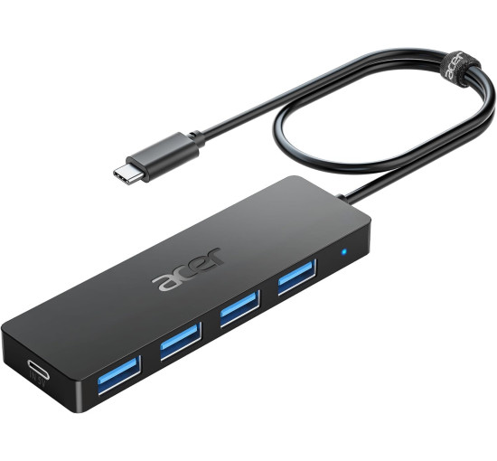 Концентратор Acer USB C на 4 порти, багатопортовий концентратор-хаб USB 3.0 розгалужувач USB C для ноутбука з портом живлення Type C (my-15104)