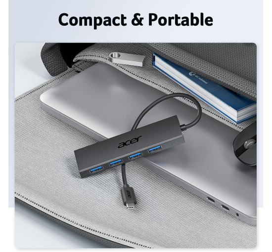 Концентратор Acer USB C на 4 порти, багатопортовий концентратор-хаб USB 3.0 розгалужувач USB C для ноутбука з портом живлення Type C (my-15104)
