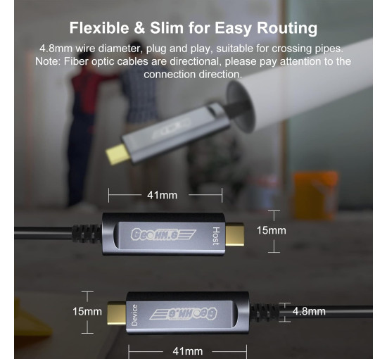 Оптоволоконний кабель GeoHN.G USB C - USB C, 10 м, 10 Гбіт/с, USB 3.2, високошвидкісна передача даних на великі відстані (my-17233)