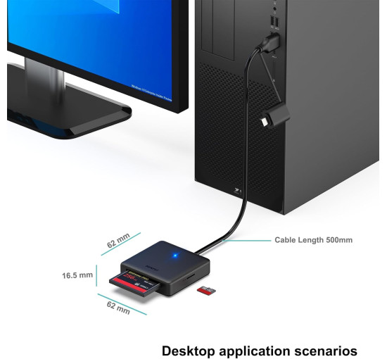 Устройство чтения карт памяти, адаптер BENFEI 4-в-1 USB 3.0 и USB-C для SD Micro SD MS CF, одновременное чтение и запись 4 карт (17002)