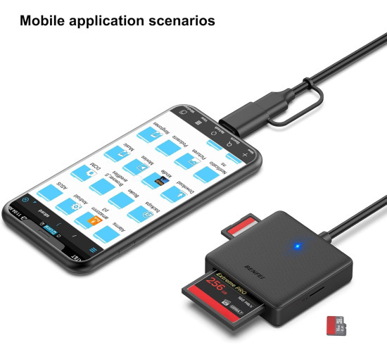 Устройство чтения карт памяти, адаптер BENFEI 4-в-1 USB 3.0 и USB-C для SD Micro SD MS CF, одновременное чтение и запись 4 карт (17002)