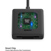 Устройство чтения карт памяти, адаптер BENFEI 4-в-1 USB 3.0 и USB-C для SD Micro SD MS CF, одновременное чтение и запись 4 карт (17002)