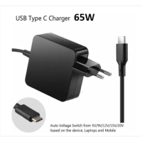 Адаптер для ноутбука USB Type-C 65W 5V 3A, 9V 3A, 15V 3A, 20V 3.25A square (my-0172)