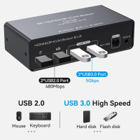 Коммутатор KVM переключатель с двумя портами для 2 компьютеров PVBCTCSID 8K USB 3.0 4K 144Hz HDMI + displayport kvm (my-0198)