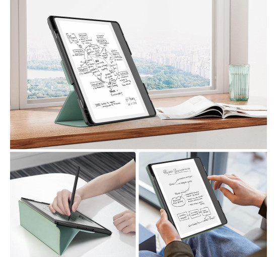 Чохол-підставка із високоякісної шкіри з трьома згинами MoKo для Kindle Scribe 10,2-дюйма (випуск 2024/2022) Агава зелена (my-12150)