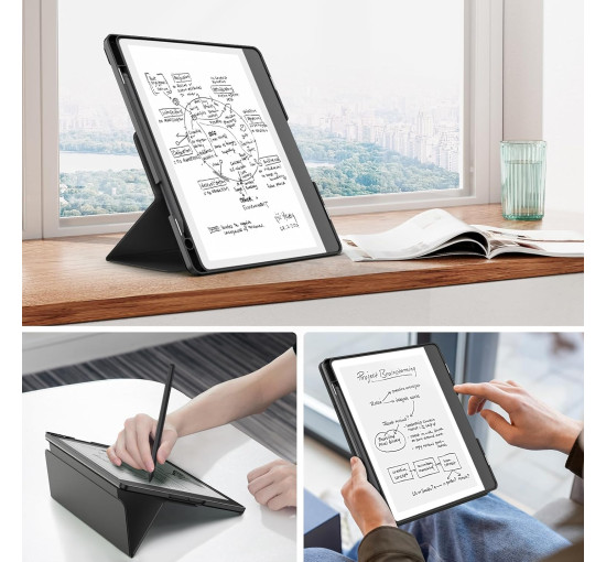 Чехол-подставка из высококачественной кожи с тремя сгибами MoKo для Kindle Scribe 10,2-дюйма (выпуск 2024/2022) черный (my-12151)