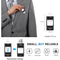 Флеш-накопичувач для iPhone 256 ГБ, 4 в 1 USB Type C Memory Stick, Photo Stick, зовнішній накопичувач, темно-чорний (my-4161)