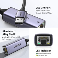 Интернет сетевой адаптер UGREEN USB 3.0 к RJ-45 сети 1000 Мбит/с совместим с MacBook iMac PC Switch Surface Pro Mac OS/IOS Linux серый (my-1098)