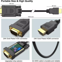 Адаптер позолоченный HDMI - VGA BENFEI B181 black, 15-контактный кабель, 1,8 м (штекер - штекер) (my-7086)