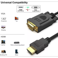 Адаптер позолоченный HDMI - VGA BENFEI B181 black, 15-контактный кабель, 1,8 м (штекер - штекер) (my-7086)