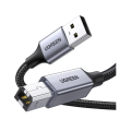 Кабель для принтера Ugreen 5м USB Type-A на USB Type-B 2.0, 480 Мбіт/с в нейлоновому обплетенні, чорний (my-2110)