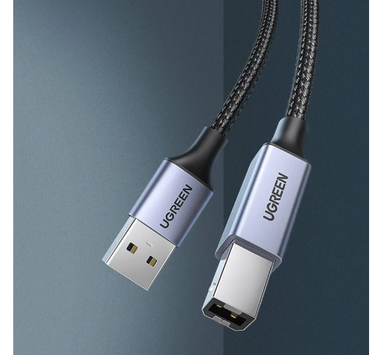 Кабель для принтера Ugreen 5м USB Type-A на USB Type-B 2.0, 480 Мбіт/с в нейлоновому обплетенні, чорний (my-2110)