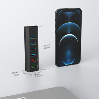 Черный интеллектуальный USB-хаб с функцией быстрой зарядки для ноутбуков Aiibe на 6 портов + адаптер питания 24 Вт + кабель USB 3.0 (my-15115)
