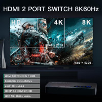 HDMI коммутатор 8K AVIDGRAM 2 в 1 выход 2 порта 4K 120 Гц с автоматическим селектором HDMI поддержка 8K при 60 Гц 48 Гбит/с (my-17007)