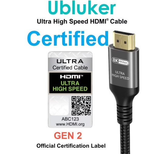 Кабель Ubluker 10K 8K 4K HDMI 2.1, 1 м, сверхскоростной HDMI-кабель, 4K при 120 Гц/144 Гц, 8K при 60 Гц, 48 Гбит/с, eARC HDR10+ HDCP 2.3 (my-17009)