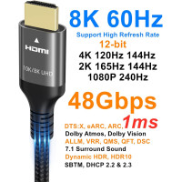 Кабель Ubluker 10K 8K 4K HDMI 2.1, 1 м, сверхскоростной HDMI-кабель, 4K при 120 Гц/144 Гц, 8K при 60 Гц, 48 Гбит/с, eARC HDR10+ HDCP 2.3 (my-17009)