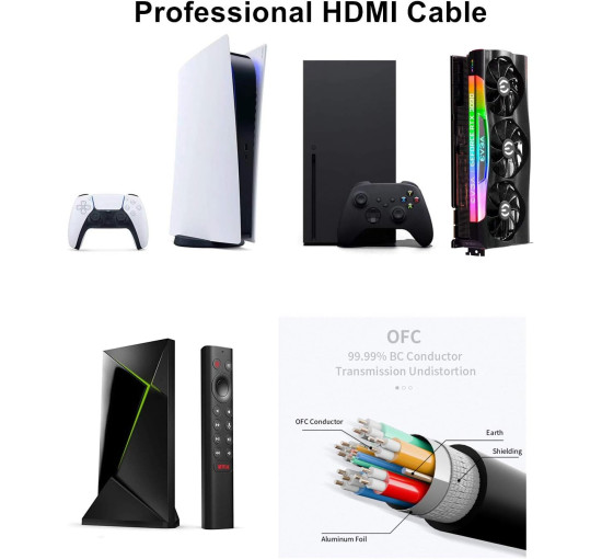 Кабель Ubluker 10K 8K 4K HDMI 2.1, 1 м, сверхскоростной HDMI-кабель, 4K при 120 Гц/144 Гц, 8K при 60 Гц, 48 Гбит/с, eARC HDR10+ HDCP 2.3 (my-17009)