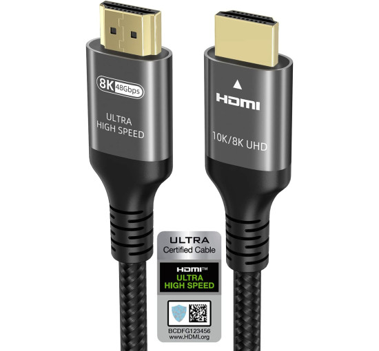 Кабель Ubluker 10K 8K 4K HDMI 2.1, 1 м, сверхскоростной HDMI-кабель, 4K при 120 Гц/144 Гц, 8K при 60 Гц, 48 Гбит/с, eARC HDR10+ HDCP 2.3 (my-17009)