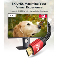 Оптоволоконный 8K длинный HDMI-кабель 10 м в оплетке JSAUX CV0011 красный (my-15192)