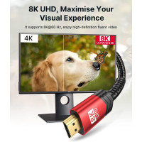 Сверхскоростной кабель 8K HDMI 2.1, 48 Гбит/с, 4K при 120 Гц 144 Гц, 8K при 60 Гц 10 футов JSAUX CV0011 красный (my-15194)