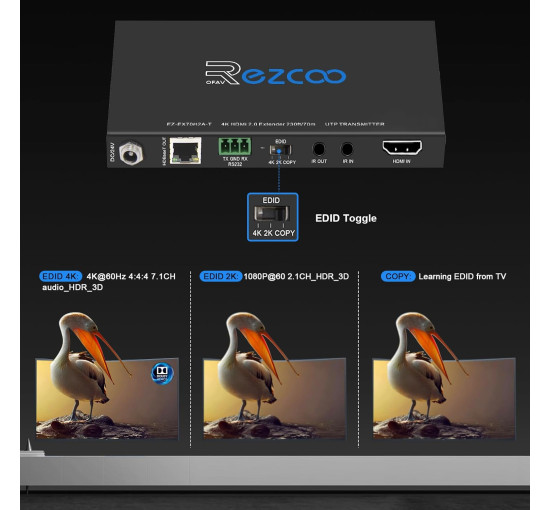 Удлинитель HDMI ROFAVEZCO E-70H2A через Ethernet 4k 60 Гц без сжатия (my-18072)