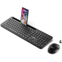 Беспроводной комплект клавиатуры и мыши WisFox с держателем для телефона черный (my-4145)