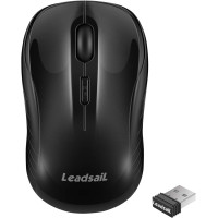 Беспроводная бесшумная оптическая мышь LeadsaiL LX009-BLACK USB 2.4G, 1600 точек на дюйм с 3 регулируемыми уровнями, черная (my-15074)