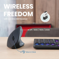 Беспроводная перезаряжаемая вертикальная мышь Perixx PERIMICE-713R с 6 кнопками, проводная и беспроводная зарядка, черная (my-15246)