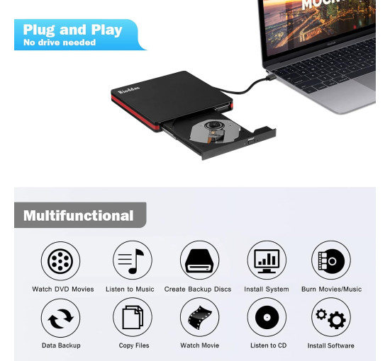 Внешний CD-привод Rioddas BT669 USB 3.0 пишущий для ноутбуков (my-17145)