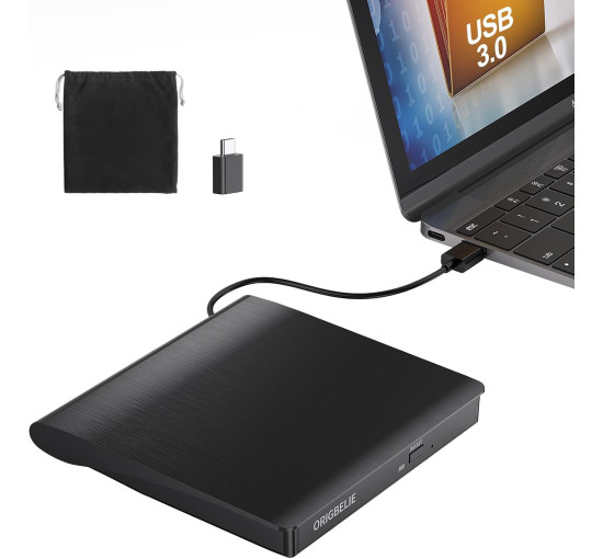 Внешний портативный CD/DVD-привод для ноутбука, ПК ORIGBELIE BT524-Black, USB 3.0 (my-12091)