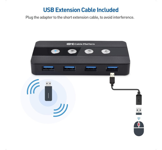 Комутатор Cable Matters HUB USB 3.0 4-портовий, USB-перемикач загального доступу для 4 комп'ютерів та USB-периферійних пристроїв (my-026)
