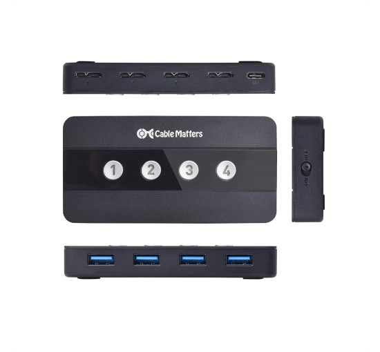 Комутатор Cable Matters HUB USB 3.0 4-портовий, USB-перемикач загального доступу для 4 комп'ютерів та USB-периферійних пристроїв (my-026)