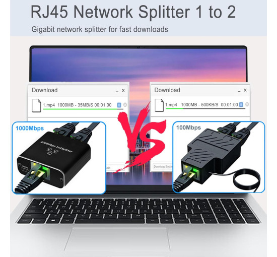 Гігабітний Ethernet-спліттер 1 на 2 - мережний розгалужувач з USB-кабелем живлення LIEZHUA чорний (my-17171)