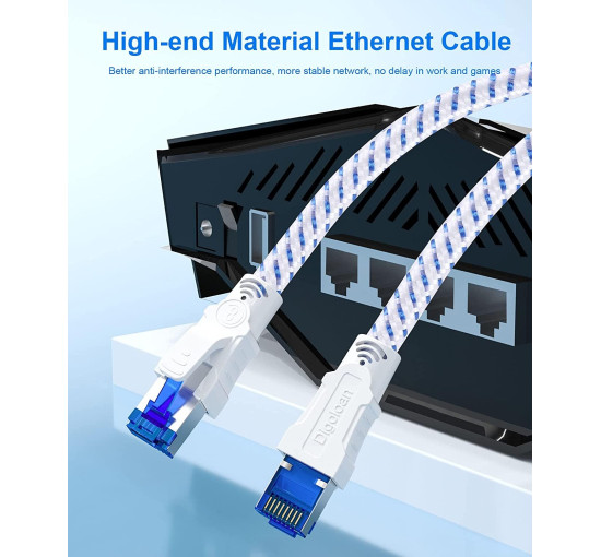 Сетевой кабель Digoloan Ethernet, 1 м, высокоскоростной гигабитный кабель Cat8, 40 Гбит/с, 2000 МГц, S/FTP, нейлоновый плетеный патч-корд с разъемом Rj45 для Ps5, Xbox (my-033)