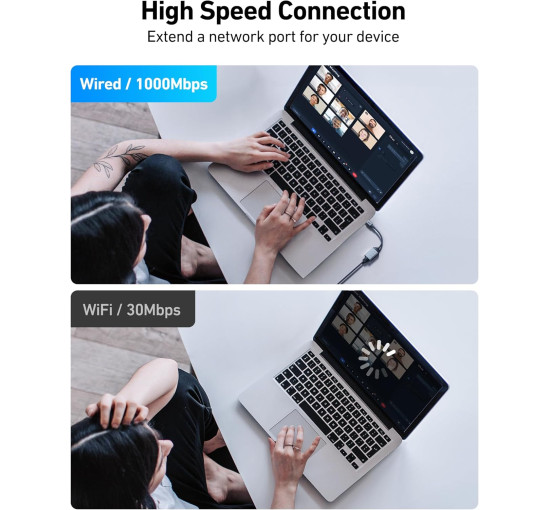 Адаптер Acer ODK440 USB Type-C - Etherne RJ45 без драйверів, алюмінієвий адаптер мережевий 1 Гбіт/с, сірий (15111)