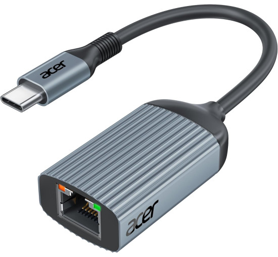 Адаптер Acer ODK440 USB Type-C - Etherne RJ45 без драйверів, алюмінієвий адаптер мережевий 1 Гбіт/с, сірий (15111)