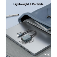 Адаптер Acer ODK440 USB Type-C - Etherne RJ45 без драйверов, алюминиевый сетевой адаптер 1 Гбит/с, серый (15111)