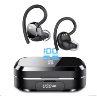 Беспроводные спортивные водонепроницаемые наушники TWS Q25 с индикатором заряда и павербанком Чёрный (my-4217)