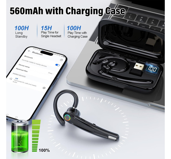Bluetooth-гарнітура Atheewon U8 з функцією вимкнення звуку з USB-адаптером для підключення до комп'ютера чорний (my-17125)